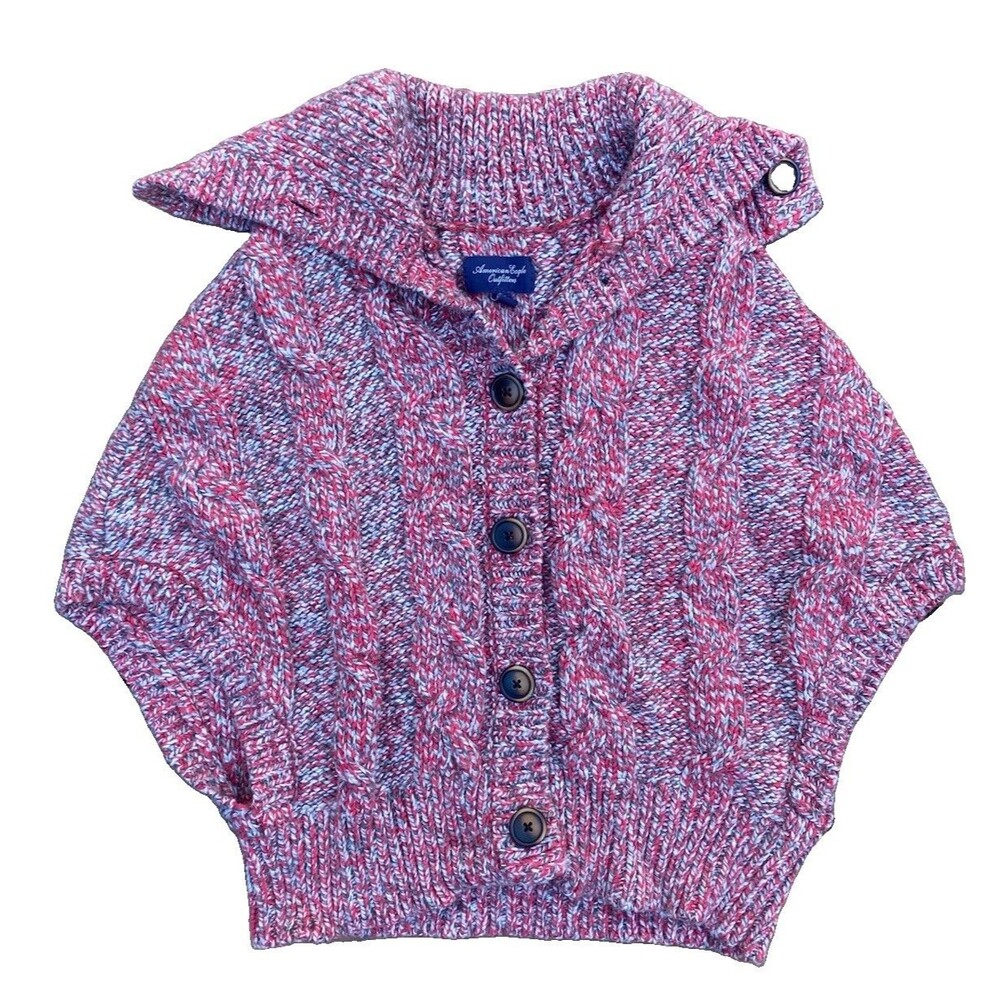 American Eagle Short Slv Cardigan Sweater Womens Sz XS Red Wool Blend Cowl Neck